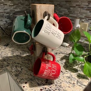 Rae Dunn Christmas Mugs and Rustic Mug Holder
